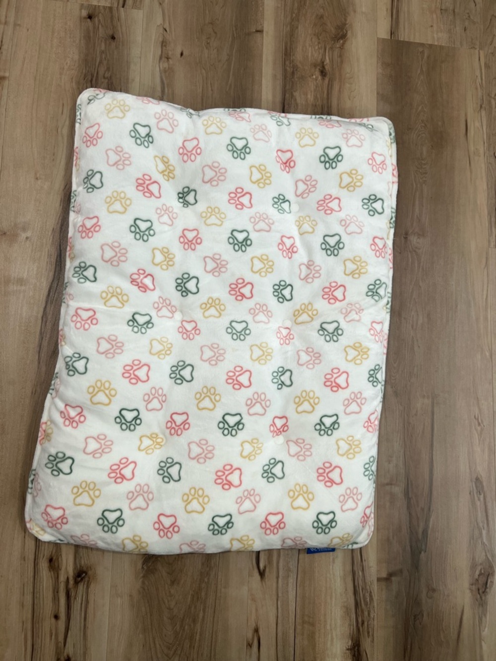 Plush White Paw Print Pet Bed - Multicolor Paws
